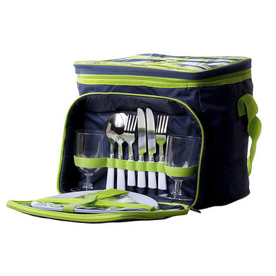 Insulated Picnic Basket backpack-Lunch Tote Cooler Backpack with Flatware Two Place Blue